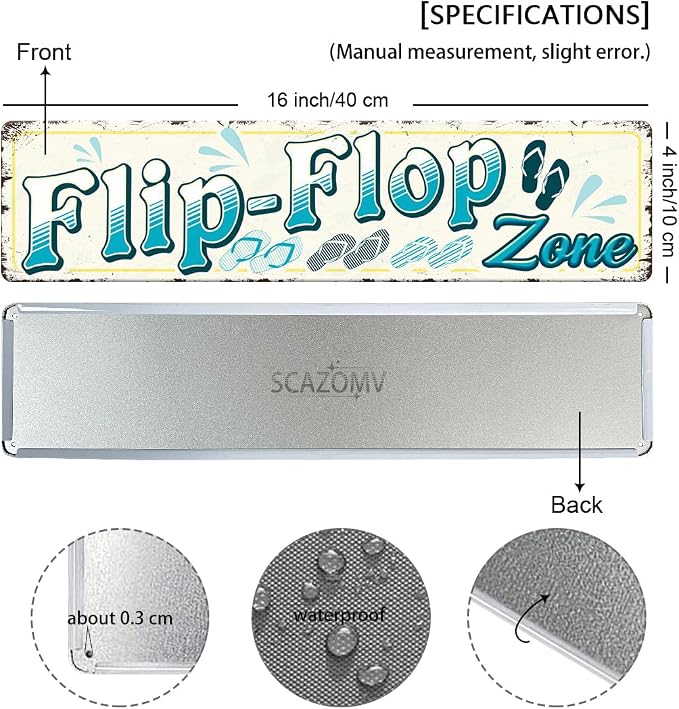 Flip Flop Zone Tin Sign Vintage Metal Sign Retro Wall Art Poster Rustic Hanging - Image 2