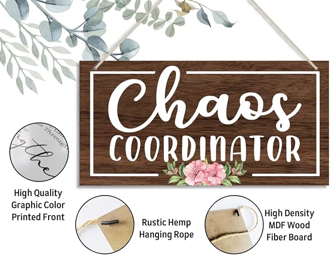 Easy Vibe Wood Decor Sign, Chaos Coordinator, Hanging Printed Wooden Plaque - Image 2