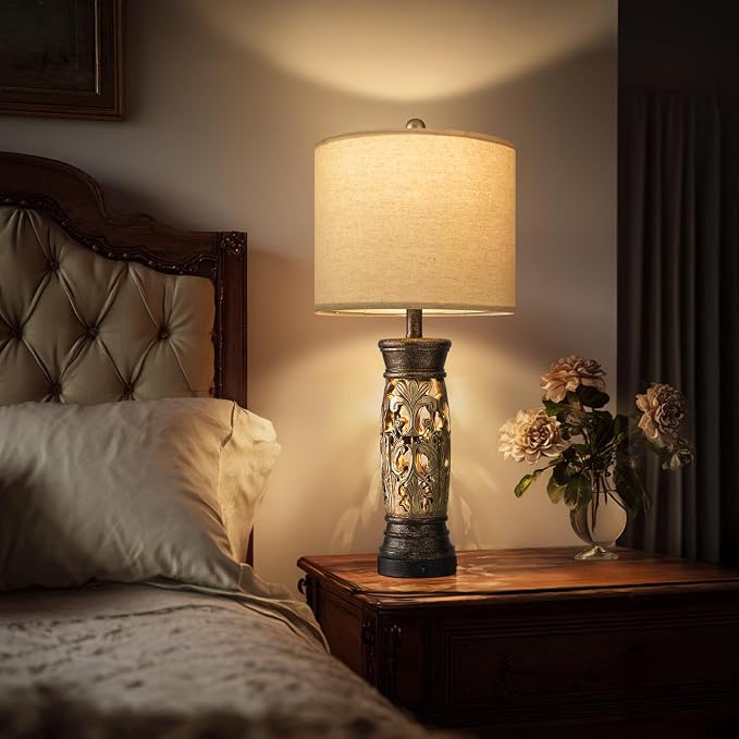 BOBOMOMO 27.25” Antique Gold Table Lamps Set of 2 – Farmhouse Bedside Lamps - Image 2