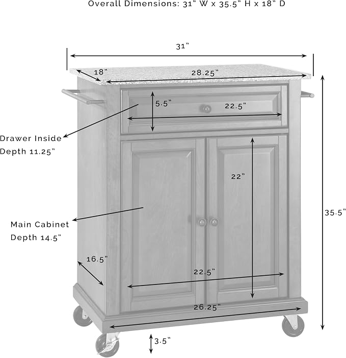 Crosley Furniture Compact Granite Top Small Rolling Cart - Image 3