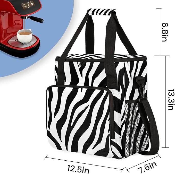 Black And White Zebra Coffee Maker Carring Bag, Large Insulated Storage - Image 2
