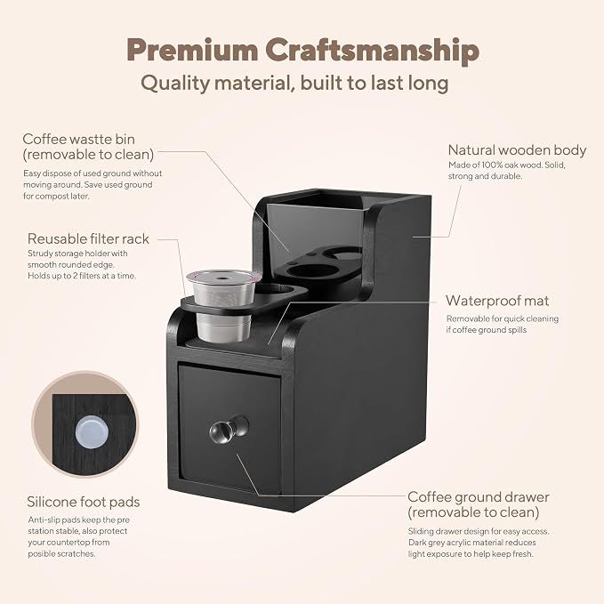 Coffee Pod Maker Stand, Solid Wood Reusable K-Cup Filter Holder & Filling - Image 3