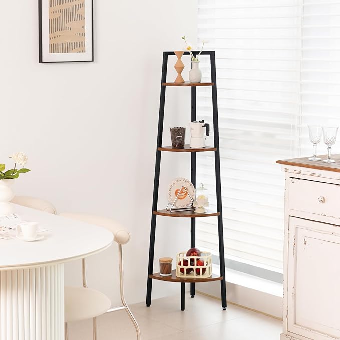 Yoobure 4‑Tier Corner Shelf – Sturdy Metal Frame & Wood Ladder Bookshelf - Image 7