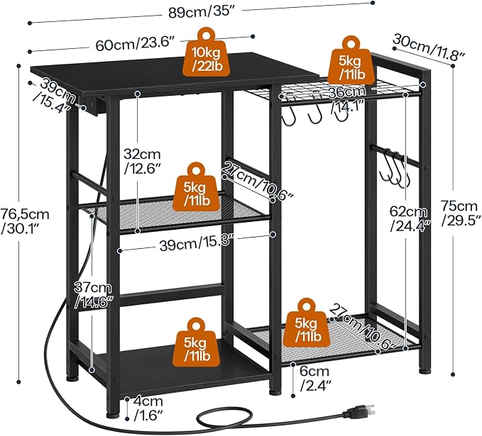 HOOBRO Bakers Rack with Power Outlet, Microwave Stand with Pots Rack, Kitchen - Image 4
