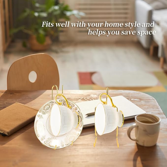 10 Pcs Tea Cup and Sau-cers Display Stand, Metal China Tea Cup Holder Display - Image 3