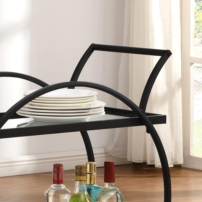 FirsTime & Co. Black Odessa Bar Cart, 2 Tier Mobile Mini Bar, Kitchen Serving - Image 6
