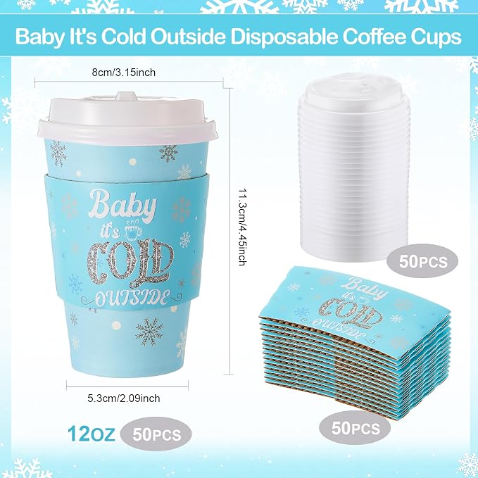 Pickmesh 50 Sets 12oz Winter Baby Shower Party Coffee Cup Sets, Baby It's Cold - Image 2