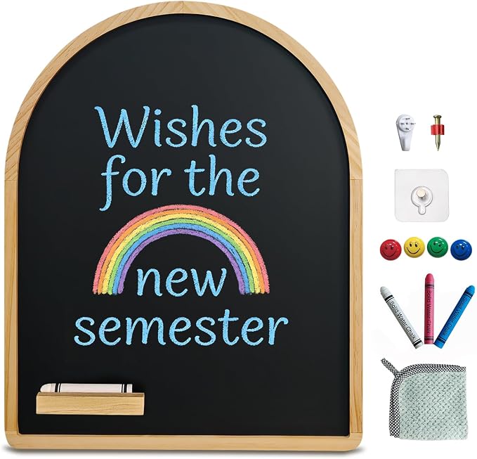 Curved Blackboard, 16.3″x20.4″, Magnetic Chalkboard, Holiday Gift, Pine Frame by Unknown
