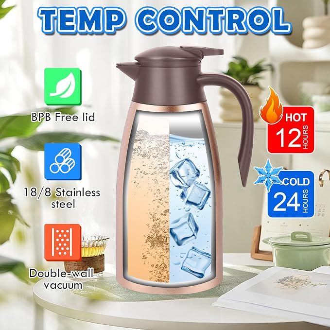 68oz Thermal Coffee Carafe, Stainless Steel Coffee Carafes - Image 3