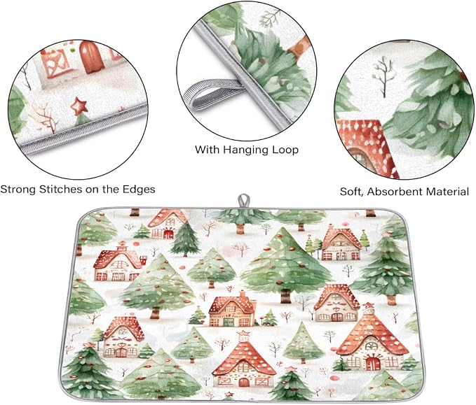 Xmax Green Trees And House Dish Drying Mat, Kitchen Counter Quick Dry Pads - Image 3