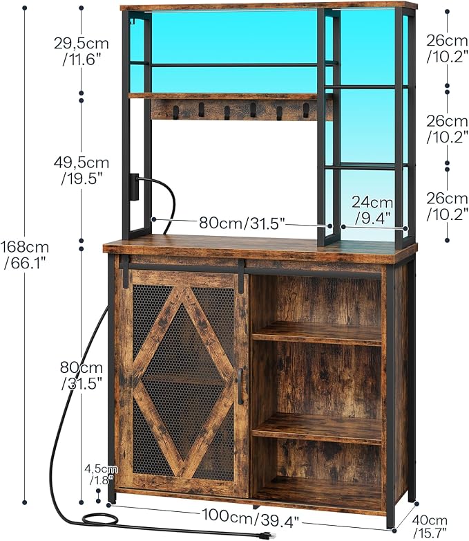 HOOBRO Bakers Rack with Power Outlet and LED Light, Microwave Stand with - Image 2