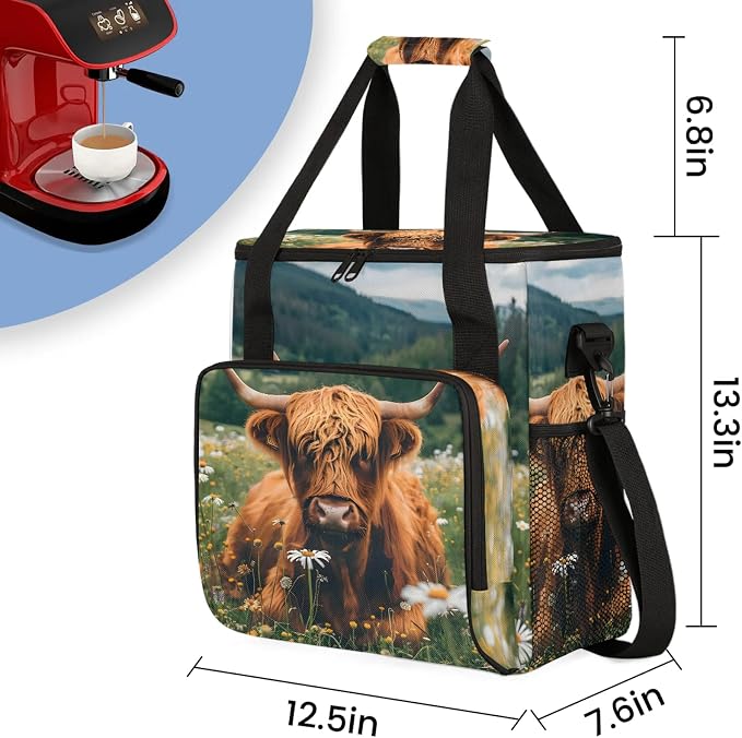 Highland Cow Spring Floral Coffee Maker Carring Bag, Large Insulated Storage - Image 2
