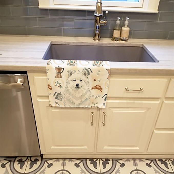 Caroline's Treasures White Samoyed Coffee Bar Kitchen Towel Velour Plush Front - Image 2