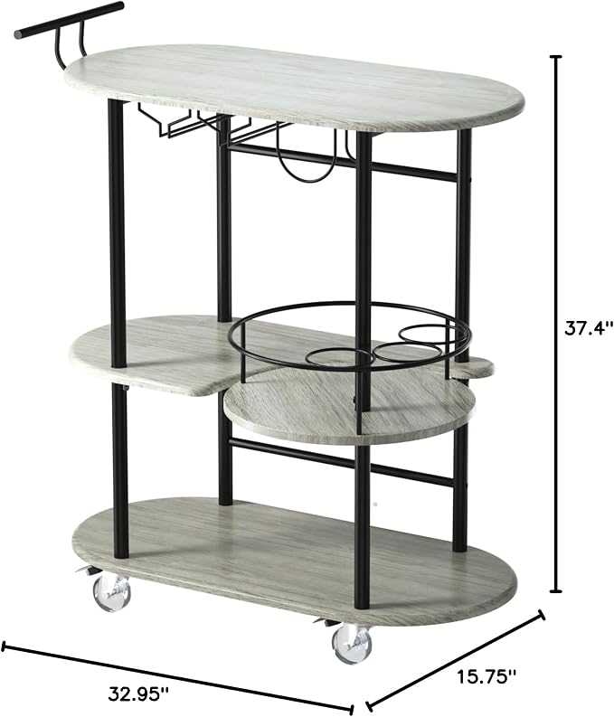 Light Gray Bar Carts with 4-Tier Storage Shelves, Mobile Bar Serving Cart with - Image 8