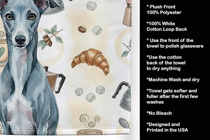 Caroline's Treasures Blue Whippet Coffee Bar Kitchen Towel Velour Plush Front - Image 4