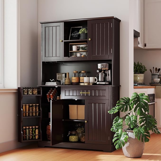 Gizoon Kitchen Hutch Cabinet Kitchen Hutch Storage Cabinet Tall Pantry Coffee by Gizoon
