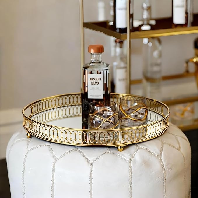 Gold Mirrored Tray with Handles, Decorative Glass and Gold Tray - Image 6