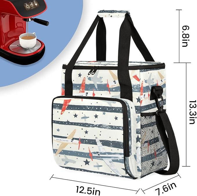 Cute Airplane Coffee Maker Carring Bag, Large Insulated Storage Organizer Case - Image 2