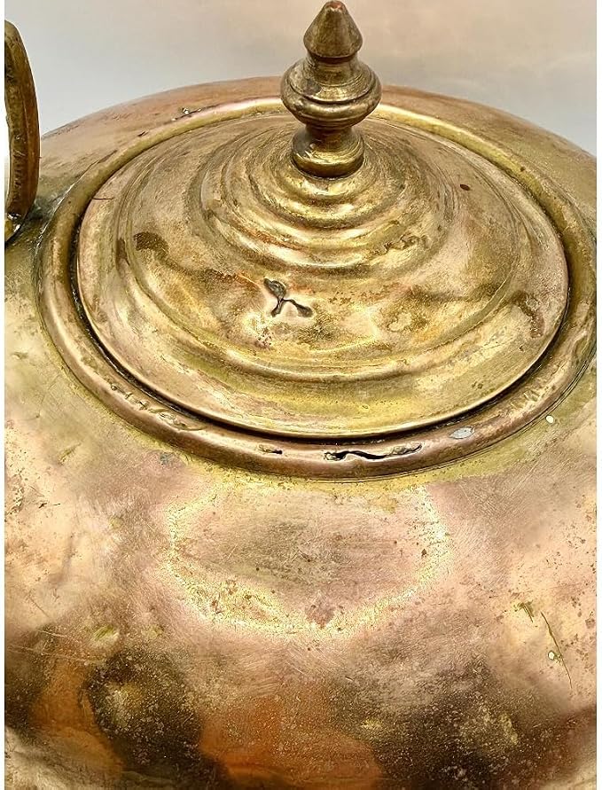 Antique Brass Toddy Kettle, Amber Handle, Footed Copper Tea Kettle, Teapot - Image 4