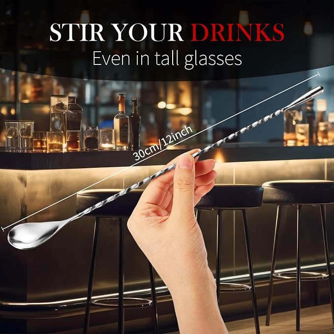 Boao 8 Pcs 12 Inch Cocktail Spoon Coffee Spoons Bar Stirring Spoon Long Handle - Image 2