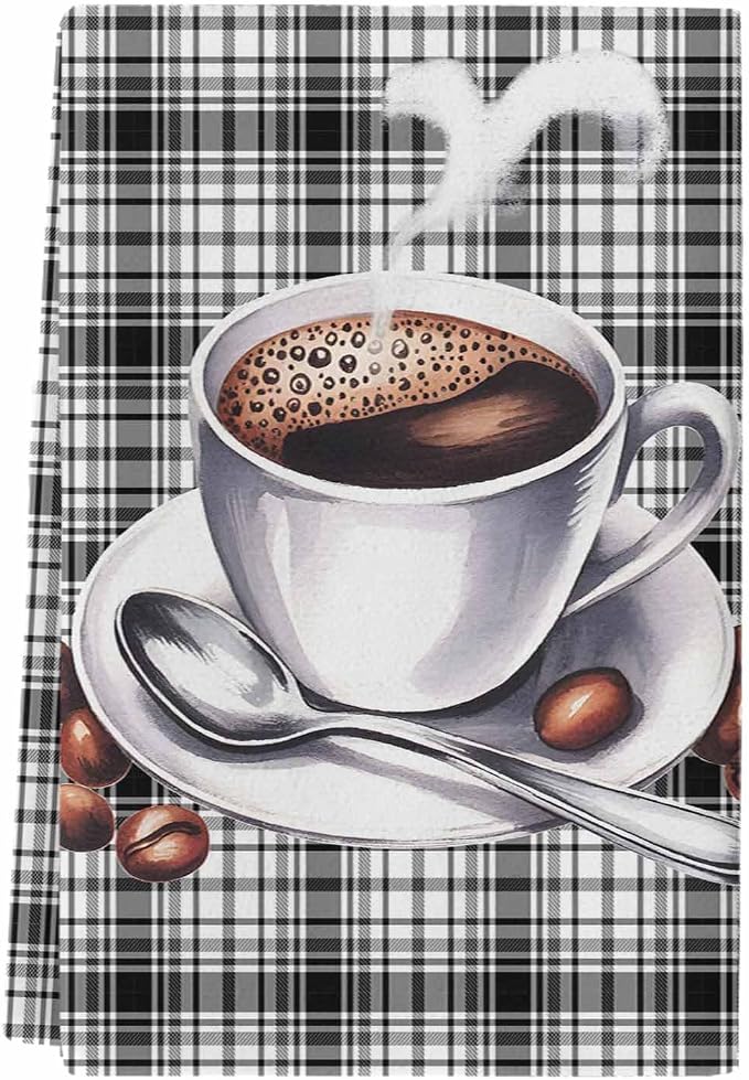 Kitchen Towels Nostalgia Coffee Absorbent Tea Towel Soft Hand Dish Towel Black by YOUNGKIDS