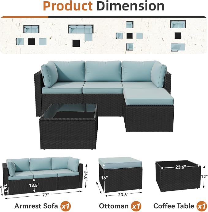 Aoxun Patio Furniture Set 5-Piece, Outdoor Sectional Sofas - Image 2