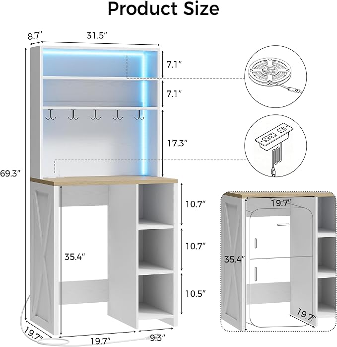 IRONCK Bakers Rack with Mini Fridge Space & Power Outlets, 69.3" Coffee Bar - Image 2