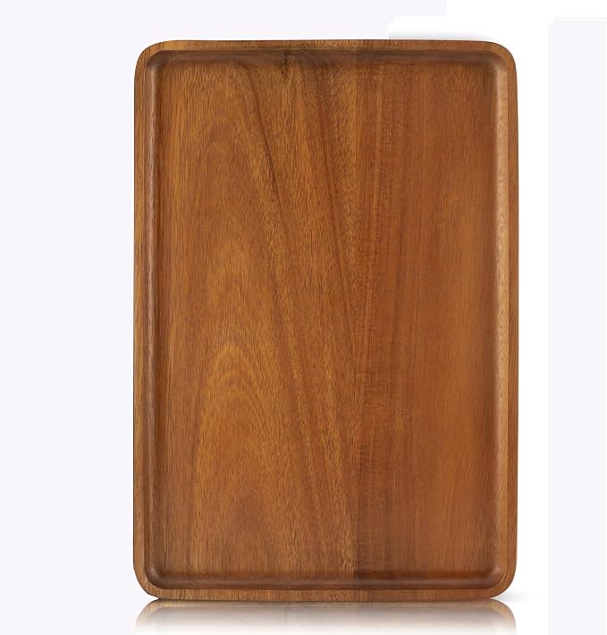 1 pcs 13"x 9" Solid Acacia Wood Serving Tray Rectangular Wooden Serving Platter by focusonwoodandbamboo