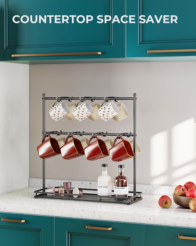 OROPY Coffee Mug Holder for Countertop, 14-Hook Mug Tree Rack for 14 Cups - Image 3