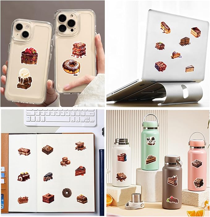 Chocolate Cake Stickers Pack, Water Bottle, Aesthetic Vinyl Waterproof Decals - Image 3