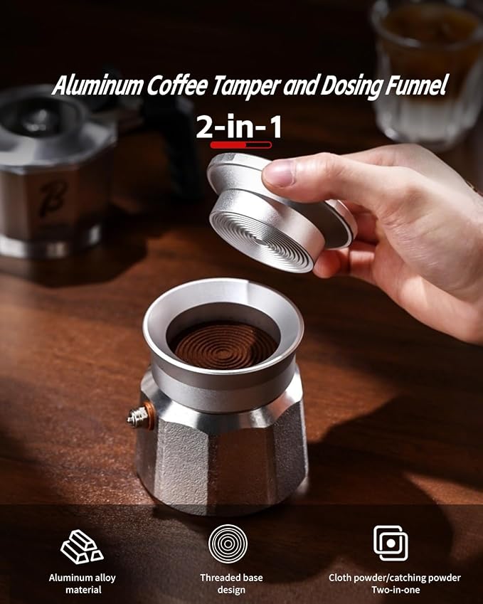 Bincoo Aluminum Coffee Tamper for Moka Pot, Italian Coffee Maker Dosing Funnel - Image 3