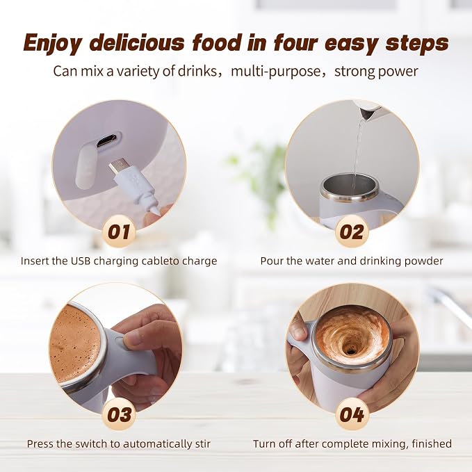 Rechargeable Automatic Stirring Coffee Mug, Stainless Steel Electric White | - Image 7
