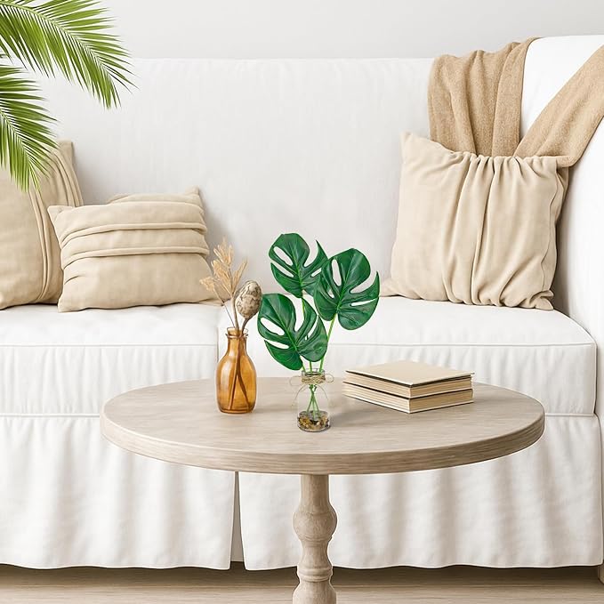 2 Pack Artificial Monstera Leaves in Glass Vase, Small Faux Plants - Image 4