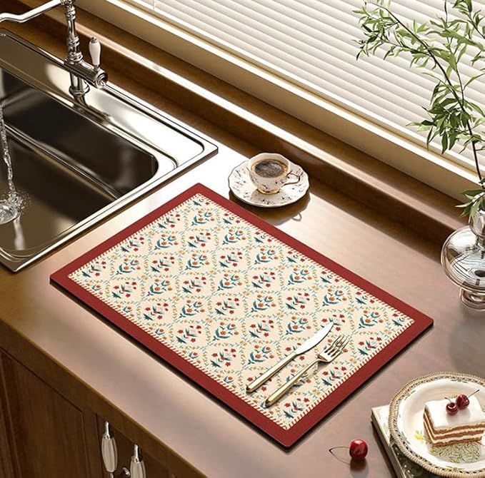 Cute Coffee Maker Mat for Countertops Bar Accessories, Colorful Dish Drying Pad - Image 2