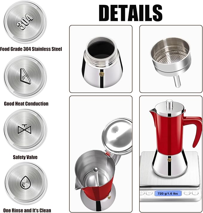 6 Cup Thickened 304 Stainless Steel Moka Pot Stovetop Espresso Maker Cafeteras - Image 7