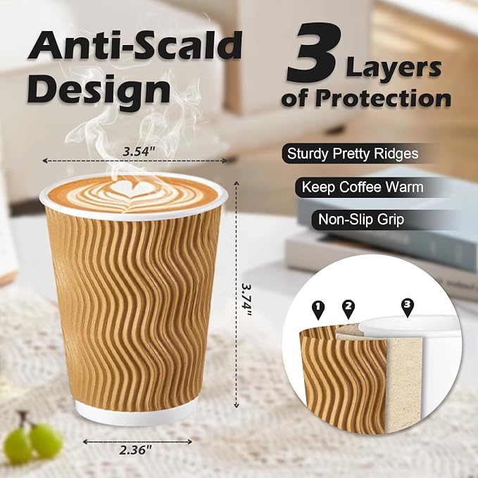 Lamosi Disposable Coffee Cups 10 OZ 100 Pack, Paper Coffee Cups 10 OZ - Image 2