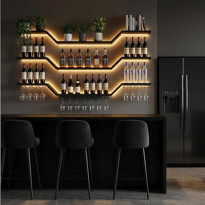47.2-inch/120cm Metal Wall Mount Wine Rack, 3-tiers Modern Wall Bar Shelf - Image 7