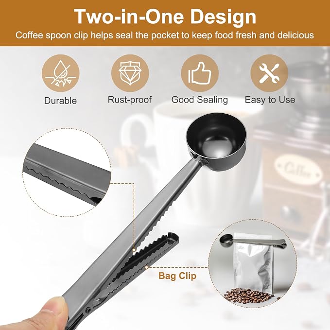uxcell 1 PCS Coffee Scoop with Clip, Stainless Steel Coffee Scoop and Spoon Bag - Image 3