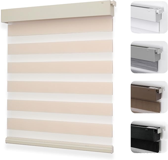 Joydeco No Drill Zebra Blinds for Windows, Cordless Day & Night Dual Sheer by JOYDECO