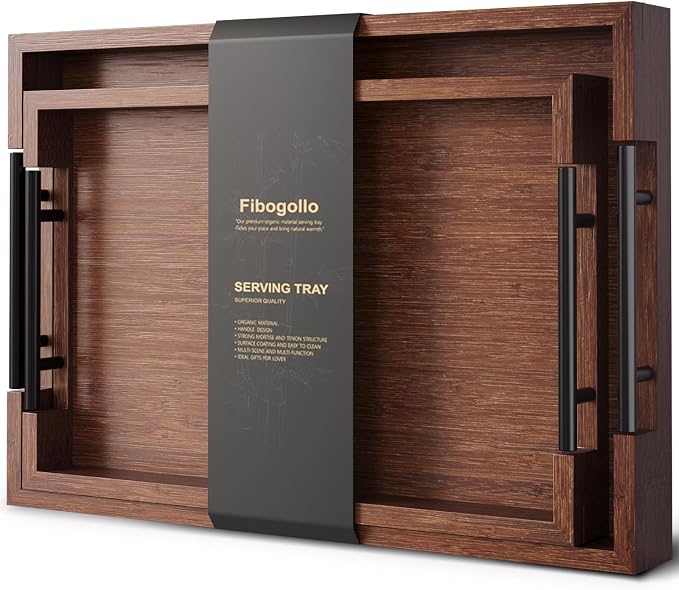 Fibogollo Bamboo Set of 2 Serving Tray by Fibogollo