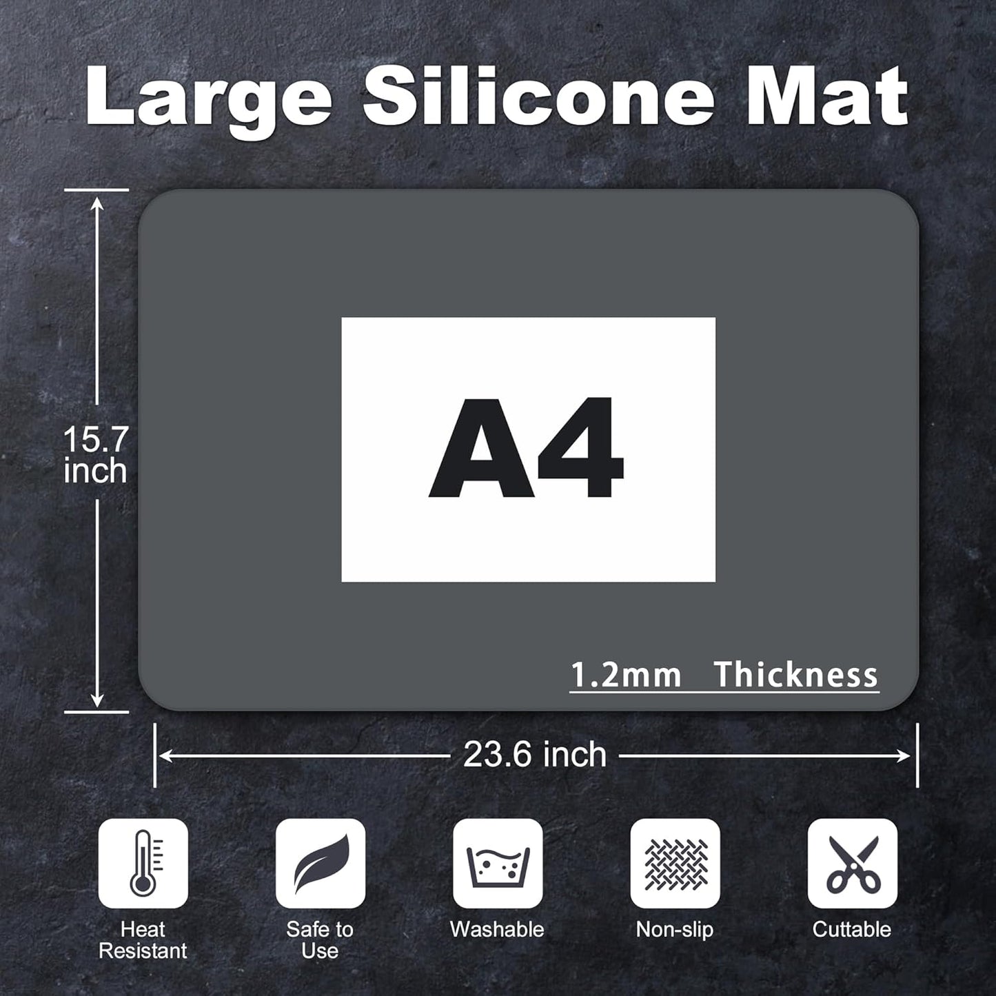 Silicone Mat for Kitchen Counter, Silicone Mat Trimable to Size (Dark Gray, 23.6×15.7inch-2PCS), BPA-Free Silicone Placemat, Heat-Resistant NonSlip Table Mat for Air Fryer, Countertop Protector Mat