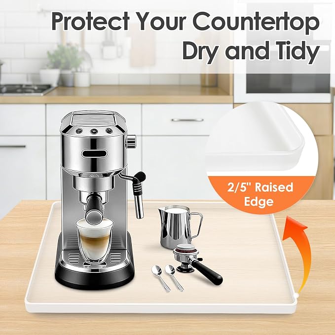 Silicone Coffee Maker Mat with Lip, 15.7'' x 11.8'' Heavy Duty Coffee Maker Mat - Image 4