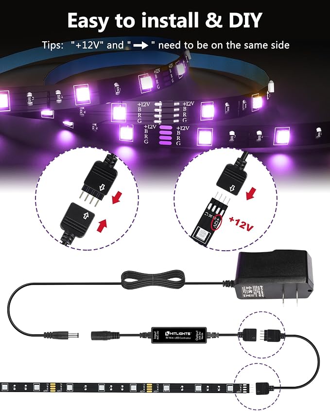 HitLights LED Strip Lights, Small LED Light Strips Dimmable, RGB 5050 Color - Image 5