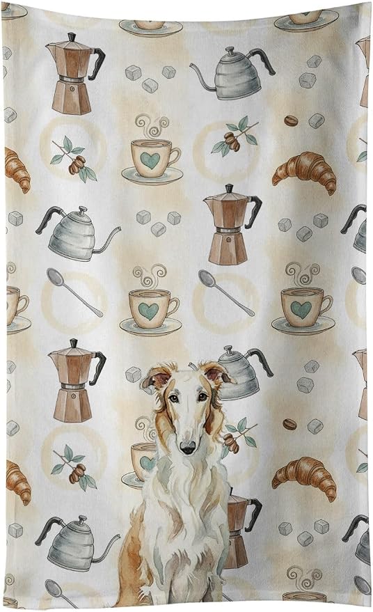 Caroline's Treasures Borzoi Coffee Bar Kitchen Towel Velour Plush Front and by CarolinesTreasures