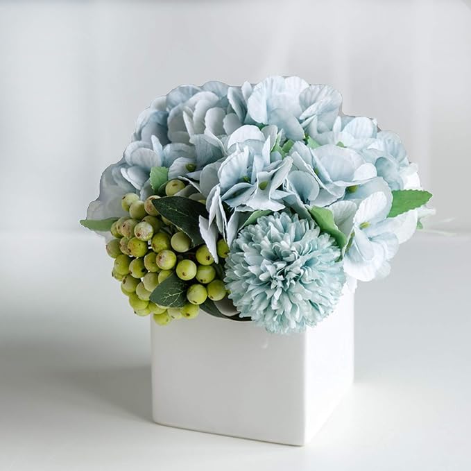 LADADA Fake Flowers in Ceramic Vase, Faux Hydrangea Flower Arrangements by LADADAArtificialFlowers