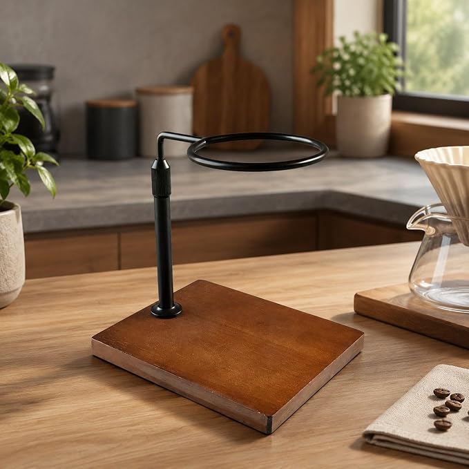 Coffee Dripper Stand Pour Over Rack Alloy Wood Hand Brewer Holder Adjustable - Image 2