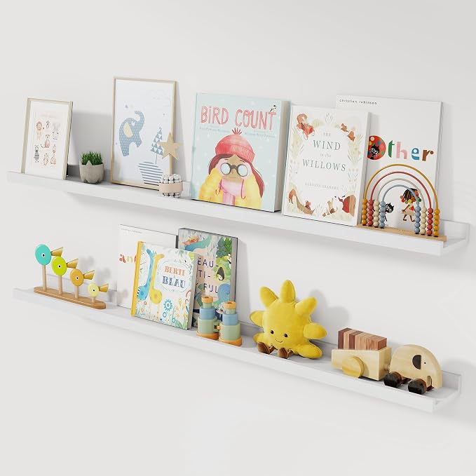 Acovy Solid Ash Wood Picture Ledge Shelf, Wood Floating Shelves Set of 2 by Acovy