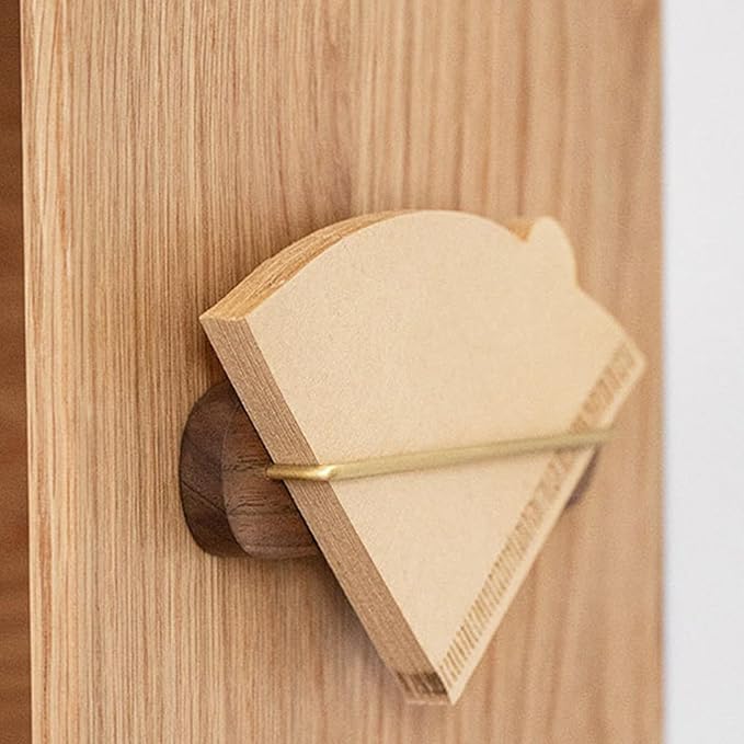 Coffee Filter Paper Holder Wall Mount Stand, Walnut Brass Storage Rack - Image 5