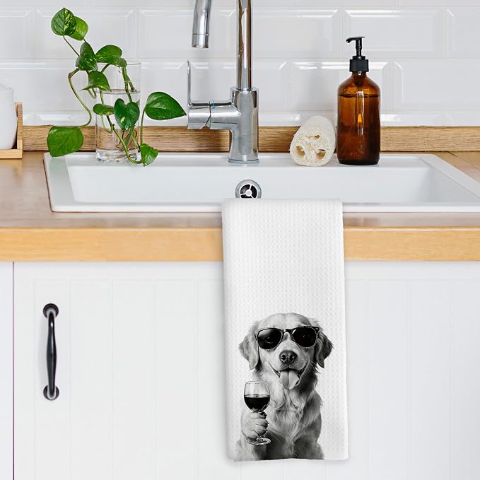 Funny Golden Retriever Wine Bar Kitchen Dish Towels, Dog Doxie Gifts - Image 3