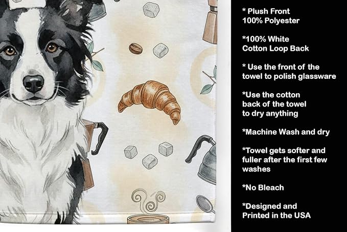 Caroline's Treasures Border Collie Coffee Bar Kitchen Towel Velour Plush Front - Image 4